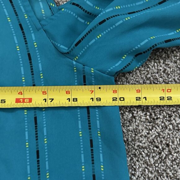 Worthington Teal Striped Dots Cold Shoulder Blouse Top Shirt Women’s Size Medium - Picture 6 of 7